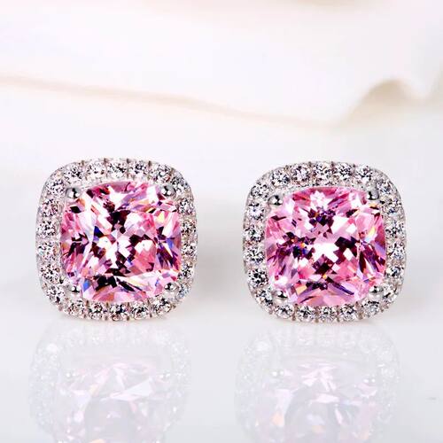 Luxury Female Crystal Zircon Stone Stud Earring Silver Color
