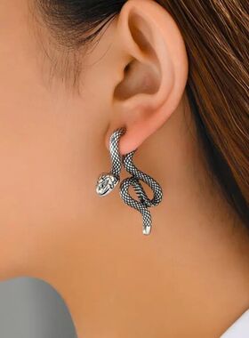 Dark Gothic Snake Stud Earrings For Men Women Goth Punk Pier