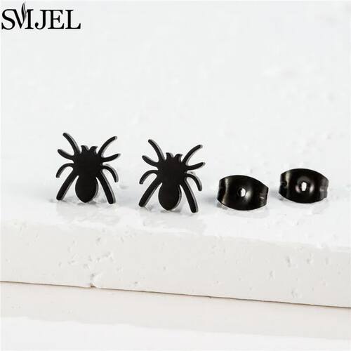 Punk Black Spider Stainless Steel Stud Earrings for Women Me