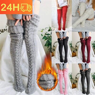 Women Thigh High Socks Extra Long Woolen Knit Warm Thick Tal