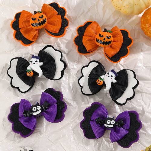 2Pcs New Halloween Bow Hair Clips Cute Pumpkin Ghost Bat Rib