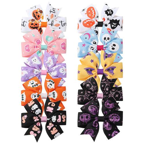 4Pcs/Set Baby Girls Bow Hair Clips 3.5'' Cute Printing Hallo