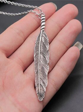 Antique Silver Plated 80x13mm Big Feather Pendant Necklace F