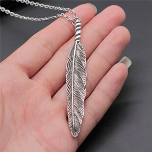 Antique Silver Plated 80x13mm Big Feather Pendant Necklace F