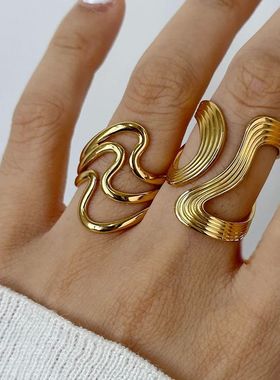 Stainless Steel Irregular Wave Rings for Women Men Creative