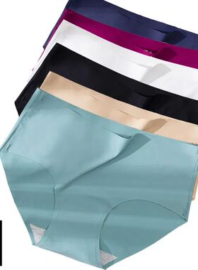 Plus Size Underwear Women's Panties Ice Silk Solid Color Lad