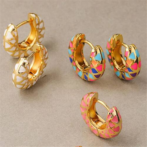 Colorful Enamel Geometric Round Circle Hoop Earrings for Wom