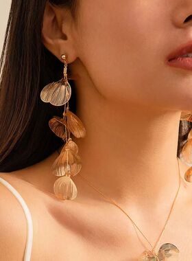 Fashion Long Tassel Petal Drop Earrings for Women Luxury Met