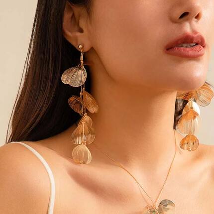 Fashion Long Tassel Petal Drop Earrings for Women Luxury Met