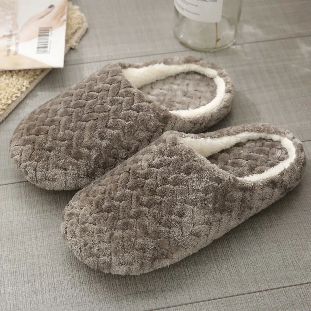 Warm Slippers Woven Solid Color Slippers Plush Home Cotton S