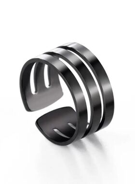 My Shape Geometric Black Rings for Men Women Stainless Steel