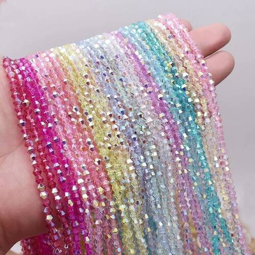 4mm 2 strand 160pcs AB Color Bicone Crystal Glass Beads Loos