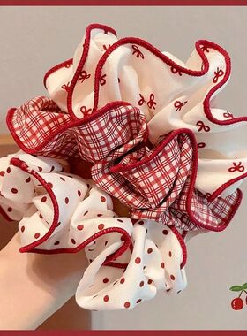 1/3/5Pcs High-Quality Red Polka Dot Bow Hair Scrunchies, Swe