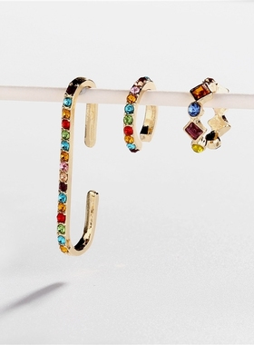 Women CZ Rainbow Earrings Cubic Zirconia Ear Cuff Set for