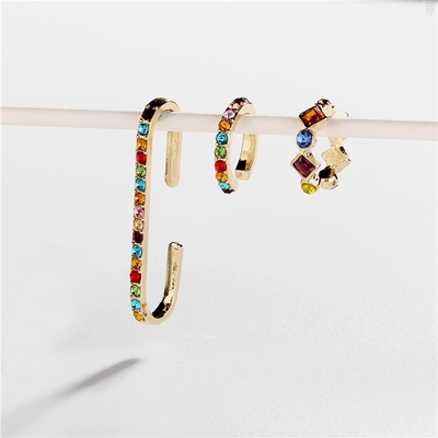 Women CZ Rainbow Earrings Cubic Zirconia Ear Cuff Set for