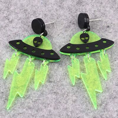 Neon Green UFO Alien Spaceship Acrylic Halloween Earrings fo