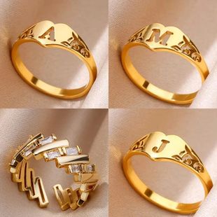 Fashion Hollow Initial Letter Heart Rings For Women Gold Col
