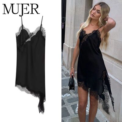 MUJER 2025 Lace Slip Dress Woman Black Backless Short Dresse