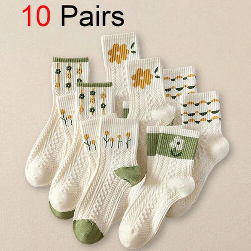 10 Pairs Women Cartoon Socks Creative Fashionable Printed So
