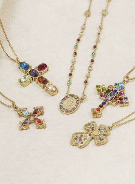 Colorful Zircon Cross Necklace Temperament Gorgeous Stainles