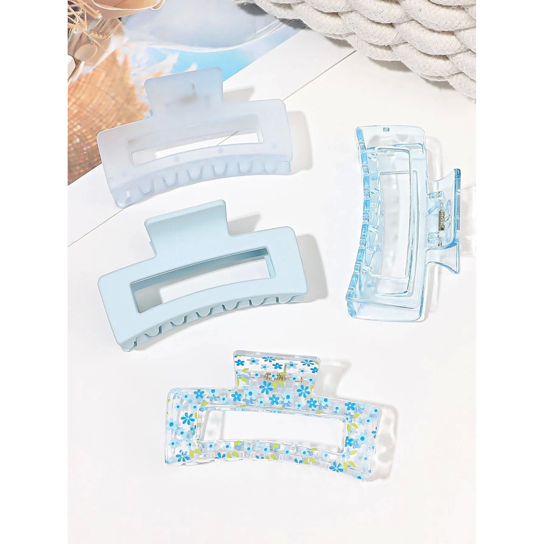 4 Pcs Big Hair Claw Clips for Women Girls, Blue Strong Hold