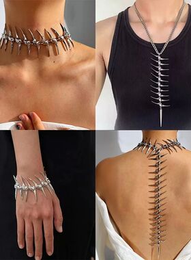 Edgy Gothic Thorn Skeleton Necklace Hip Hop Streetwear Alloy