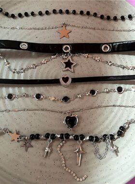 GothVintage Black Heart Star Pendant Chain Choker Charms Nec