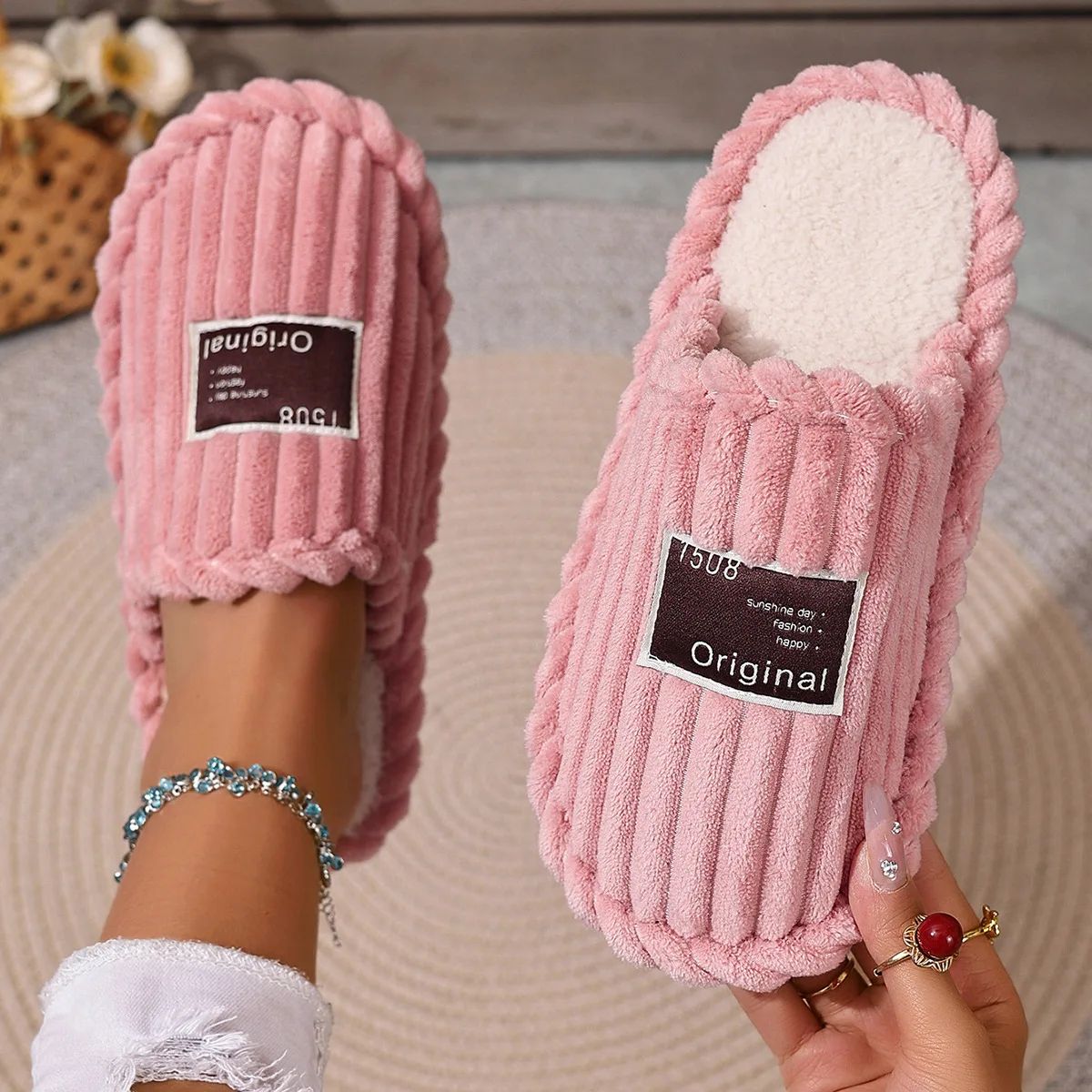 Women's Winter Slippers Home Warm Fuzzy ShoesIndoor Silent C
