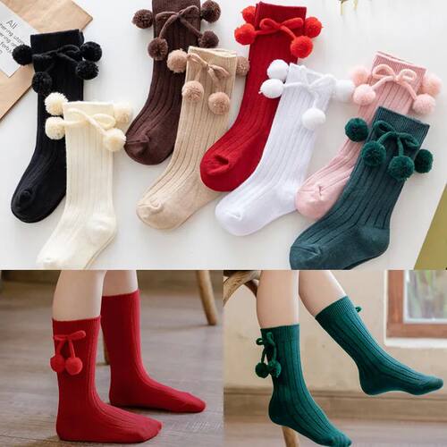 0-5Years Autumn Winter Girls Knee High Socks Cherry Ball Chr