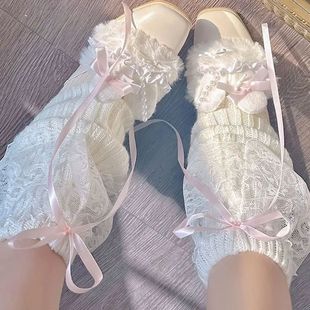 New Woman Leg Warmers Autumn and Winter Ribbon Lolita Black