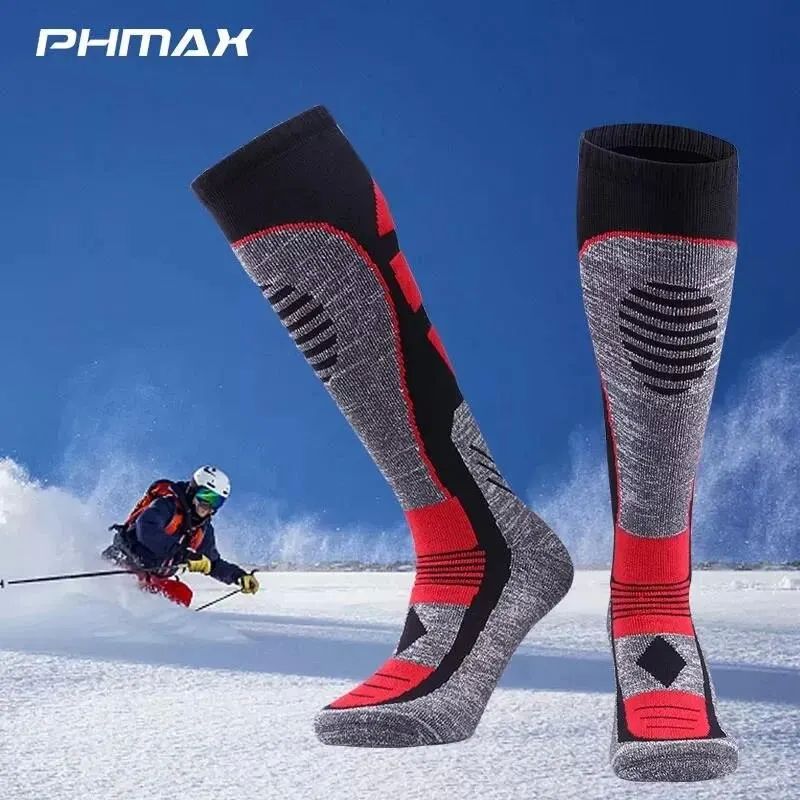 PHMAX Ski Socks Winter Fleece Men Snowboard Thicken Long Bar