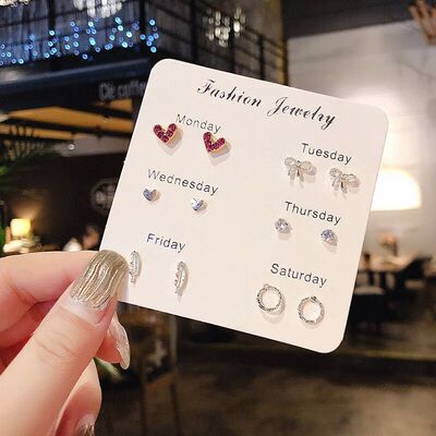 New S925 Silver Needle Stud Earrings Set for Women Girls Sim