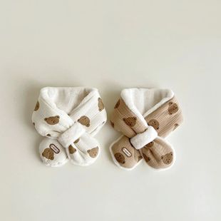 Bear Print Baby Scarf Winter Plush Cross Scarves For Kids Bo