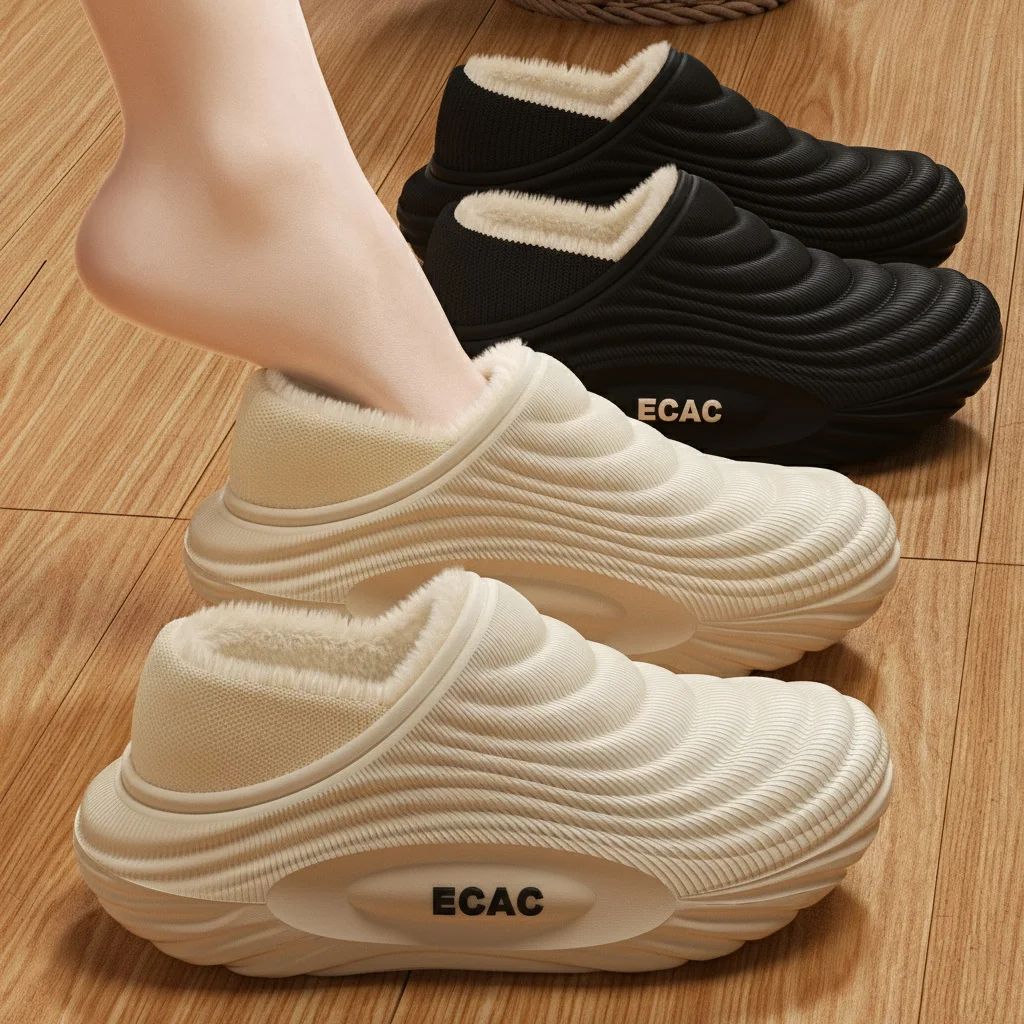 EVA Winter Slippers For Men Women Warm Fur Lined Waterproof