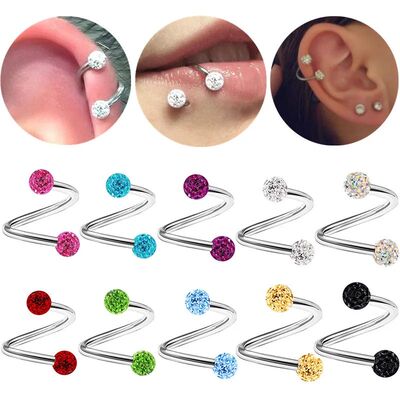 1PCS Stainless Steel Crystal Twist Helix Earring Cartilage J