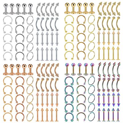 40PCS Surgical Steel Body Piercing Jewelry Lot Bulk Nose Rin