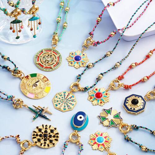 Star Celestial Blue Green Evil Eye Long Knot Beaded Necklace