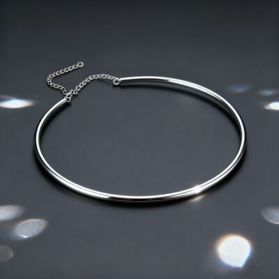 Dainty 4MM Wide Choker Necklace for Women,Silver Color Stain