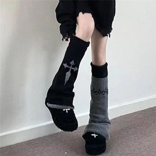 1 pair of punk cute y2k reversible women's calf pile socks f
