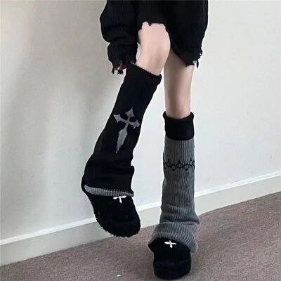 1 pair of punk cute y2k reversible women's calf pile socks f