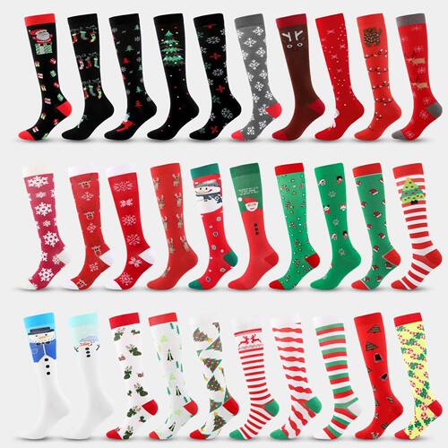 Christmas Compression Socks Santa Claus Tree Snowflake Patte