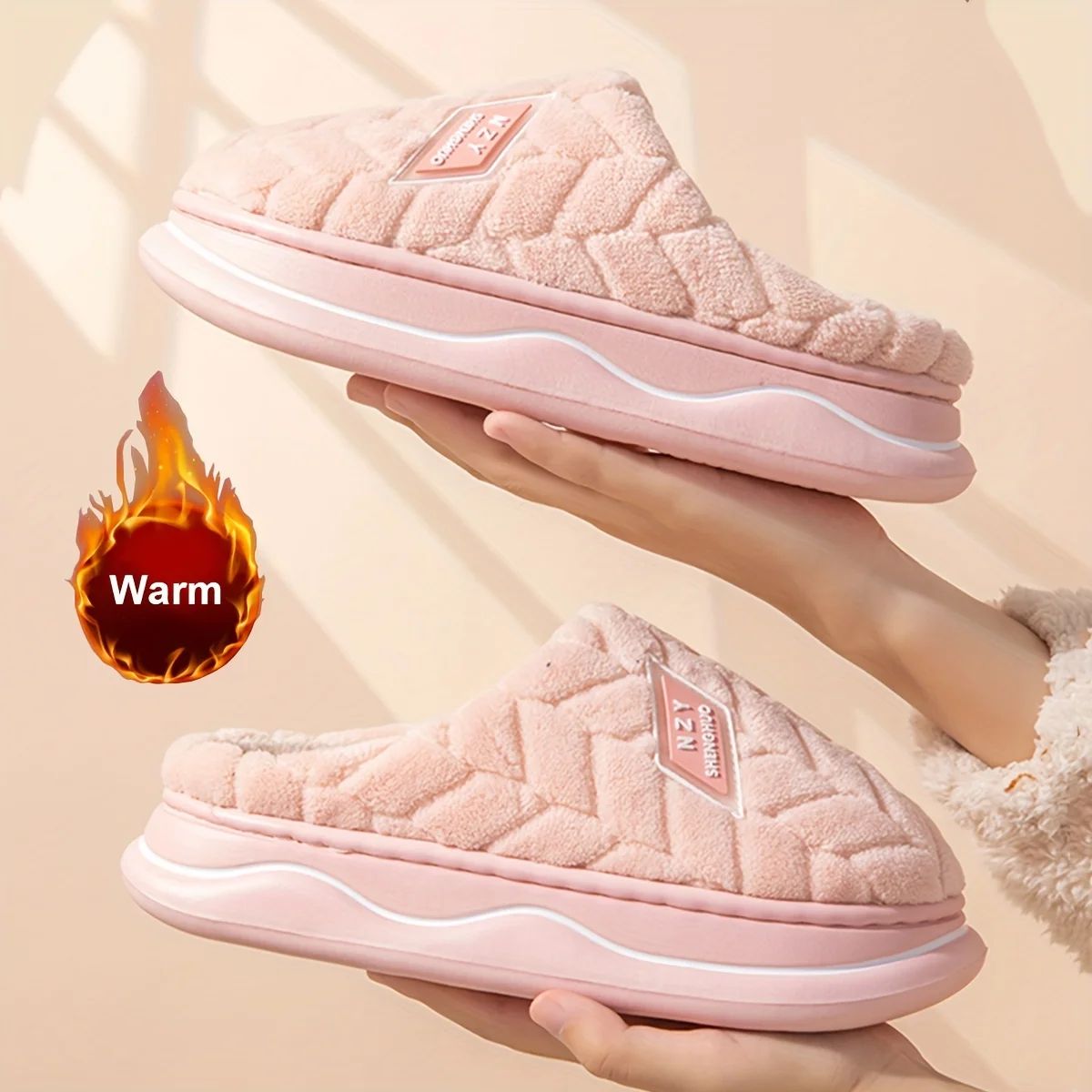 Warmth and Slip-Resistant Thick Sole Plush Slippers - Autumn