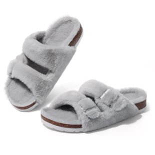 Pallene Women's Fuzzy Slippers With Arch Support Open Toe Ho