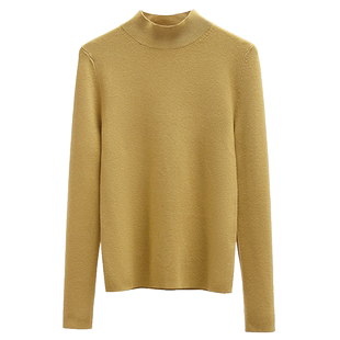 半高领针织衫女2025秋冬黑色中领修身内搭长袖打底衫上衣软糯毛衣