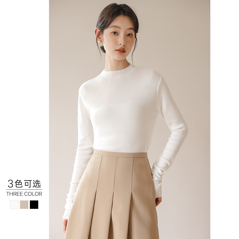 半高领针织衫女2025秋冬薄款长袖内搭中领毛衣修身黑色打底衫上衣