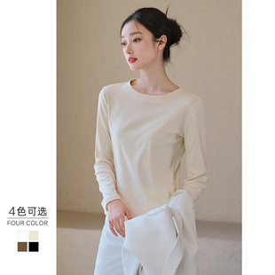 打底衫 新款 女宽松纯棉内搭黑白色百搭上衣 t恤2025年秋季 圆领长袖