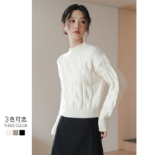复古半高领麻花毛衣女2025年秋冬新款短款内搭打底加厚针织衫上衣