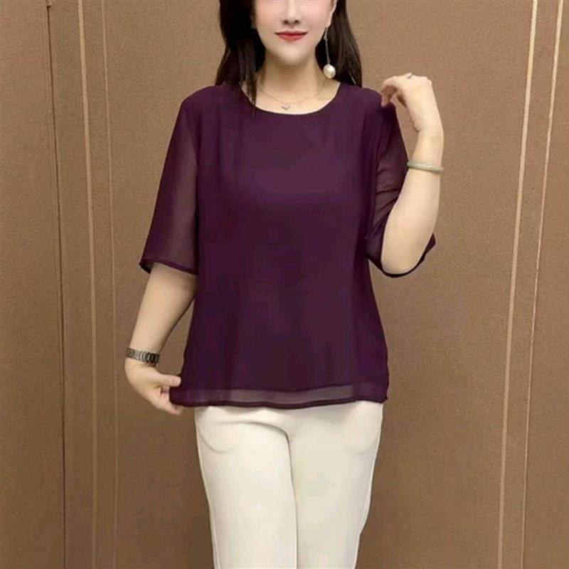 芸菲汇服饰女装旗舰店春夏新款雪纺小衫女士宽松遮肉减龄纯色上衣