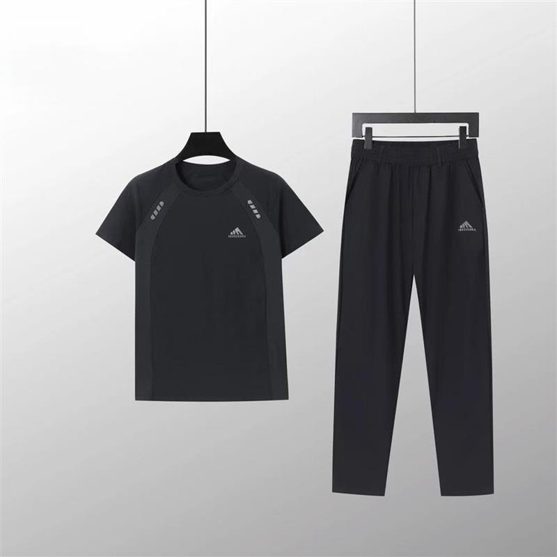 点击率男装专卖店呼吸网眼套装2026夏季新款两件套速干短袖长裤子