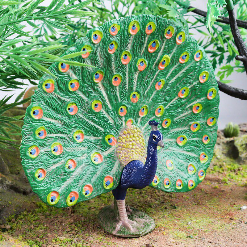 儿童仿真动物玩具实心野生动物模型蓝孔雀绿孔雀鸟类认知鹦鹉摆件